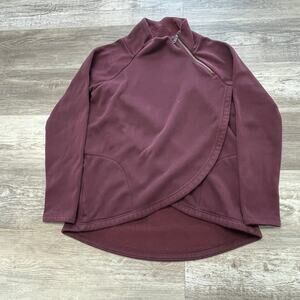 Athleta Cozy‎ Karma Asym Magenta M Pullover Tulip Hem Zip Neck Fleece Sweatshirt
